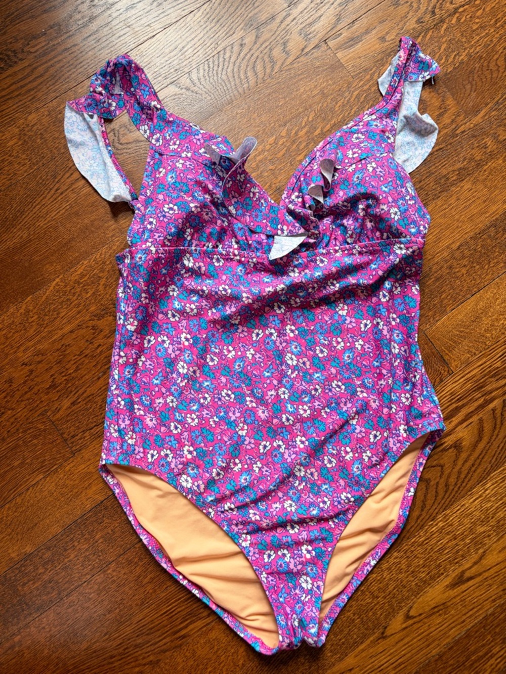 Floral One-Piece Swimsuit in Fuchsia and Blue
